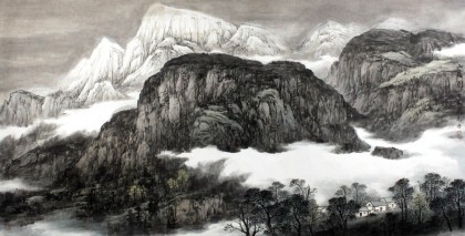 山水画家周武元四尺写意山水画《山居图》