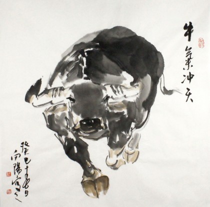 【已售】王向阳四尺斗方风水牛《牛气冲天》