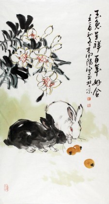 【已售】动物画家王向阳三尺呈祥兔《玉兔呈祥》