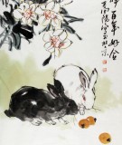 【已售】动物画家王向阳三尺呈祥兔《玉兔呈祥》