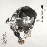 【已售】王向阳四尺斗方风水牛《牛气冲天》