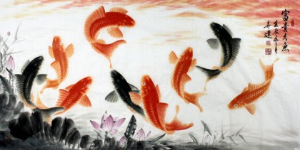 【已售】中国画院周升达四尺《富贵久鱼》