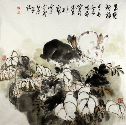 著名动物画家王向阳国画兔子玉兔祈福 - 动物画