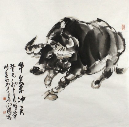 四尺斗方水墨动物国画牛- 国画牛- 99字画网