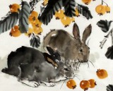 【已售】王向阳四尺斗方风水画《玉兔枇杷》(询价)