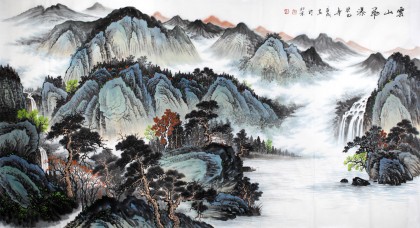 宁良成六尺山水国画《云山飞瀑》