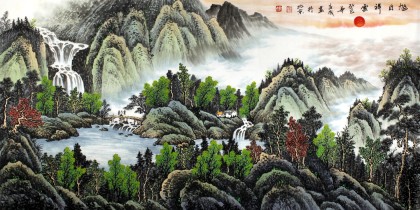 宁良成四尺聚宝盆山水《旭日祥云》