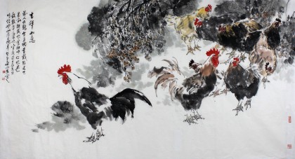 王向阳六尺精品国画雄鸡图《吉祥如意》 （询价）