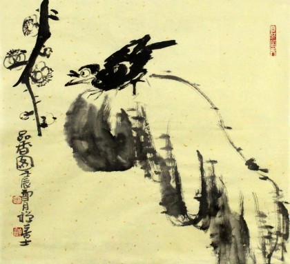 QA禅意画家周自豪三尺斗方国画《品香图》(询价)