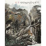 著名山水画家郑庆年四尺三开《四郭青山处处同》