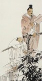 中美协庞银时写意人物画四条屏《春来遍是桃花水》