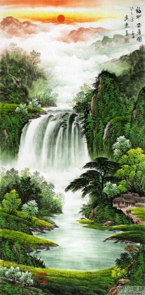 吴东四尺青绿山水《福地安居图》