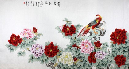 凌雪六尺锦鸡牡丹图《前程似锦》