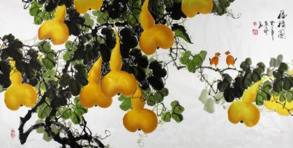 【已售】黄艺四尺风水葫芦国画《福禄图》