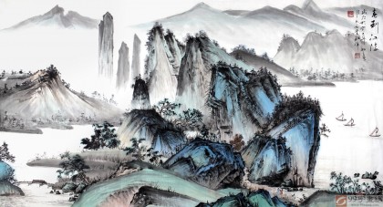 实力派画家刘洋六尺国画山水《春到江淩》