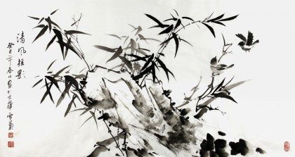【已售】安徽美协雪叶三尺墨竹《清风摇影》