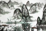 【已售】北京美协张春奇六尺对开国画山水《青峰竞秀》