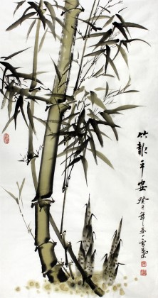 何华贤三尺竹子国画《竹报平安》