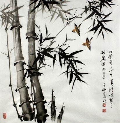 【已售】安徽美协雪叶四尺斗方《竹叶青青不肯黄》