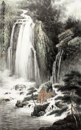 【已售】著名山水画家程冰石作品《飞流直下》