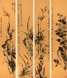 【已售】何华贤四尺对开花鸟条屏《梅兰竹菊》