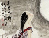 【已售】北京美协李凤英四尺斗方仕女《千里思乡》