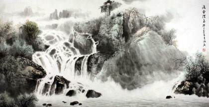 著名山水画家程冰石四尺《流金泻玉》
