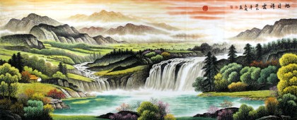 【已售】宁良成小八尺风水画《旭日祥云》