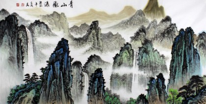 【已售】宁良成四尺山水画《青山飞瀑》