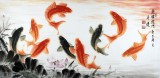 【已售】中国画院周升达四尺九鱼图《鱼跃龙门》