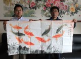 【已售】中国画院画家周升达四尺九鱼图《富贵久鱼》