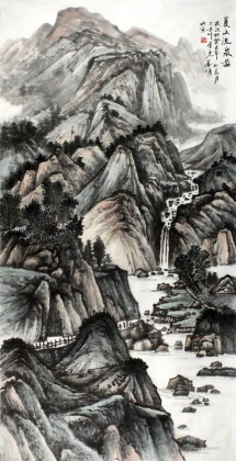 【已售】河南青年画家刘洋四尺山水《夏山流泉图》