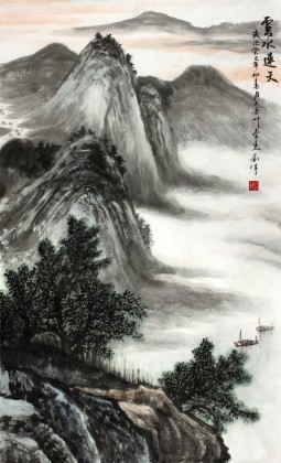 【已售】河南青年画家刘洋四作品《云水连天》