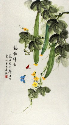 北京美协凌雪三尺果蔬丝瓜画《福禄绵长》