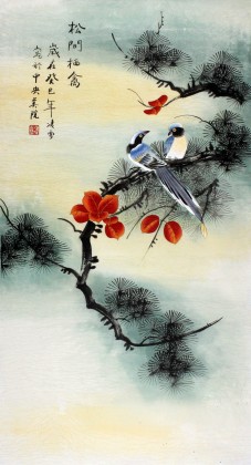 【已售】北京美协凌雪三尺松树图《松间栖禽》