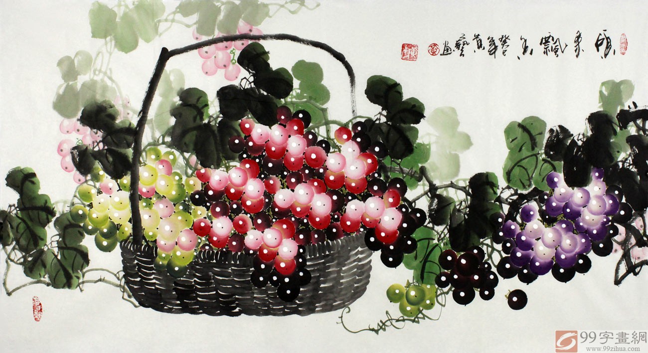 家居装饰葡萄风水画硕果飘香 - 葡萄画 - 99字画网