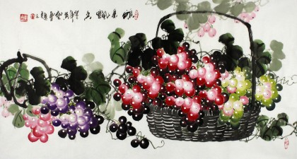 【已售】三尺餐厅国画葡萄《硕果飘香》