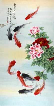 【已售】北京美协凌雪四尺九鱼图《年年有余》