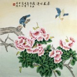 【已售】北京美协凌雪四尺斗方花鸟画《春花烂漫》