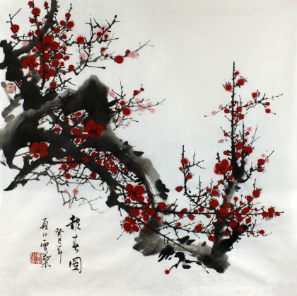 【已售】安徽美协何华贤三尺斗方梅花作品《报春图》