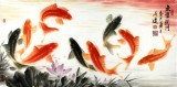 【已售】中国画院周升达三尺锦鲤图《鱼跃龙门》
