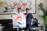 【已售】中国画院周升达四尺卧室斗方九鱼荷花图《有鱼天下行》