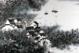 【已售】北京美协张春奇四尺书房山水画《细雨轻梳太湖情》