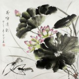 【已售】安徽美协何华贤四尺斗方国画荷花《荷塘清韵》