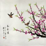 【已售】安徽美协何华贤四尺斗方国画桃花《春意浓》