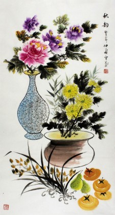 【已售】安徽美协何华贤三尺国画菊花《秋韵》