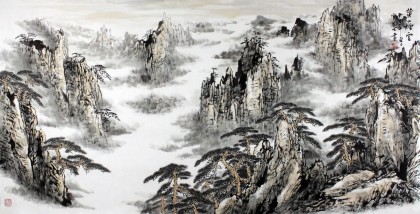 安徽美协何华贤四尺写意山水画《黄山烟云》