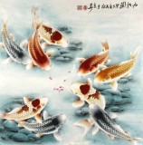 【已售】董书林四尺工笔九鱼《九如图》