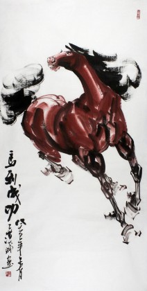 湖北美协黄江四尺国画马《马到成功》