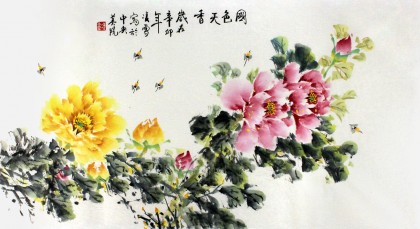 【已售】北京美协凌雪三尺国画牡丹《国色天香》